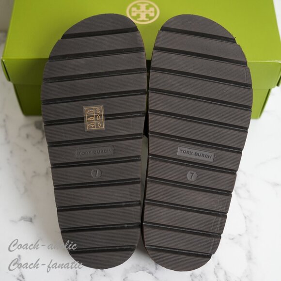 NIB Tory Burch Everly Anatomic Lug suede Slide Sandal in Dark Cocoa /Coconut - Picture 4 of 8